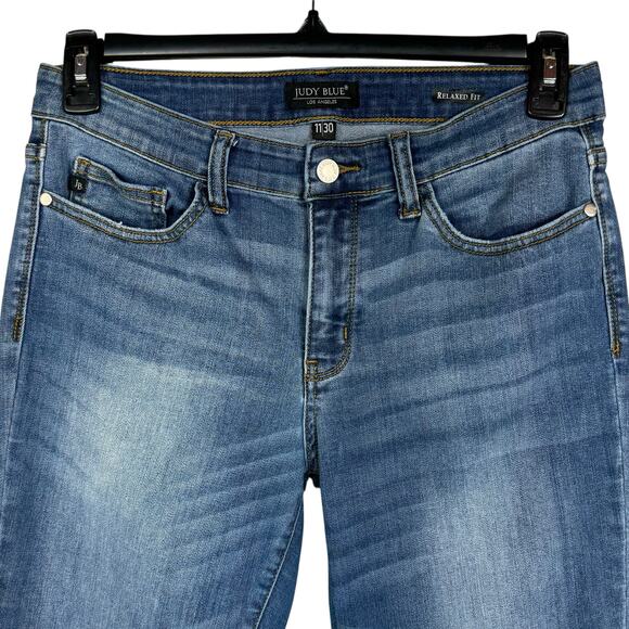 Judy Blue SZ 11/30 Relaxed Fit Jeans Mid-Rise Stretch Zip-Fly Whiskered Blue - Picture 2 of 12